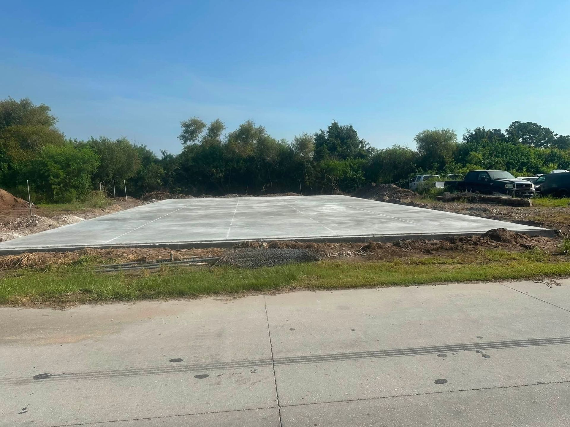 Large finished concrete slab ready for a building