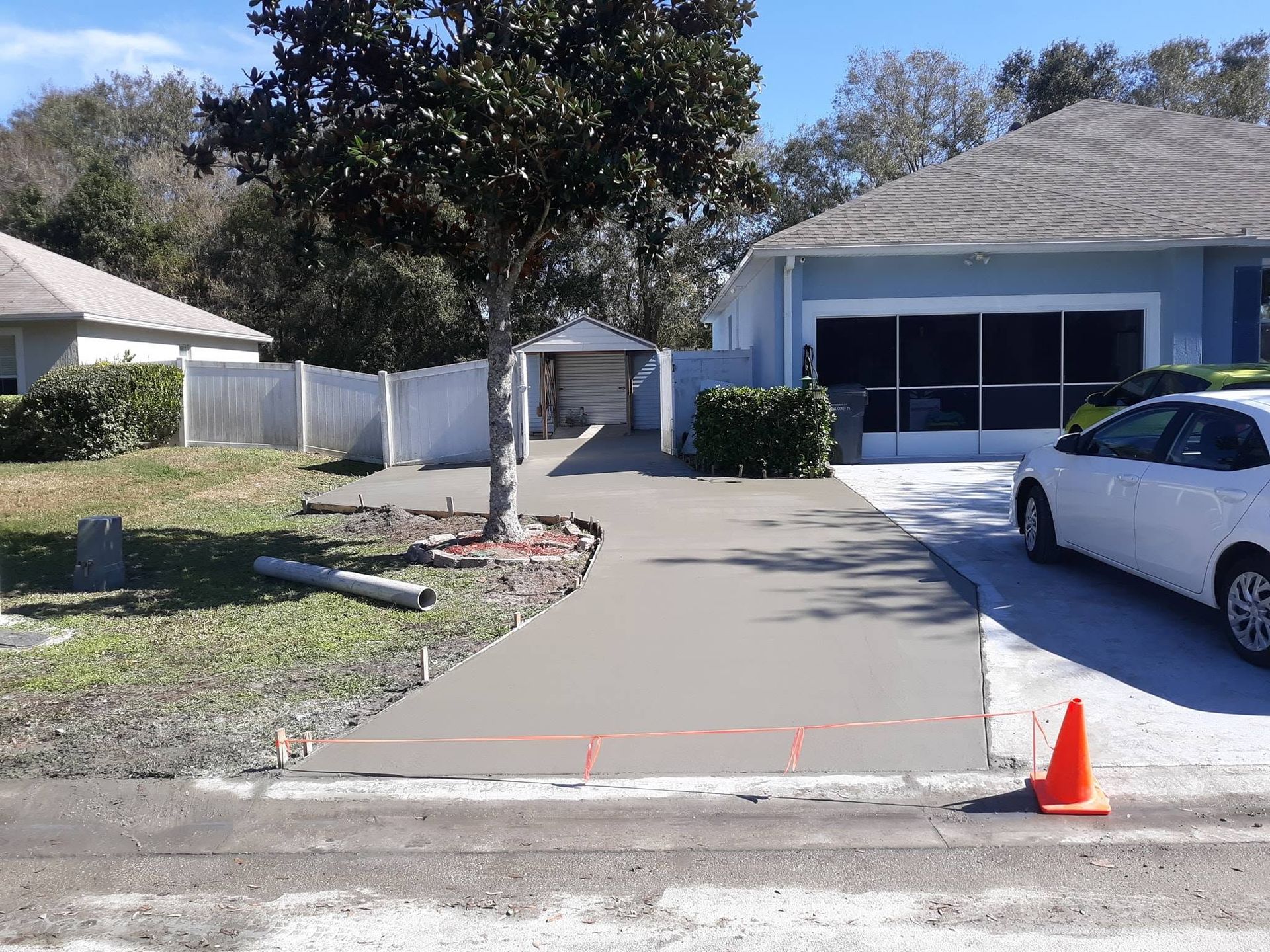 New concrete driveway poured to the street
